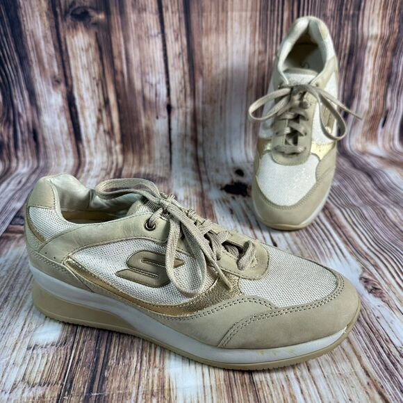 Skechers Shoes - Skechers VITA WEDGE Womens Size 7.5 Gold Sneakers Athletic Casual Shoes 48770